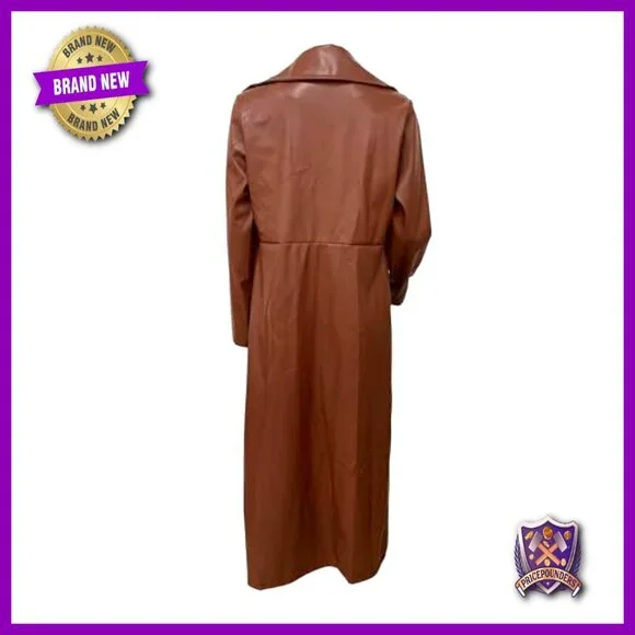 Faux Leather Trench Coat Mid Length Motorcycle Jacket Chic Streetwear